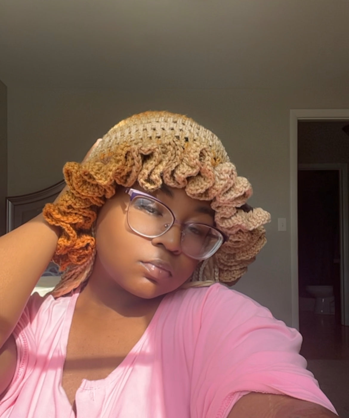 Brown Mix Crochet Ruffle Hat